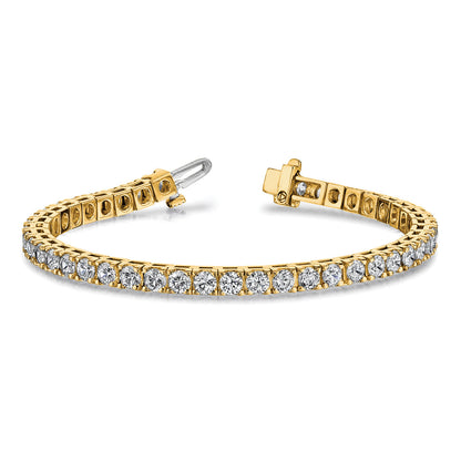 14K Yellow Gold Complete 7.5 Carat Round A Diamond 4 Prong 7 Inch Tennis Bracelet