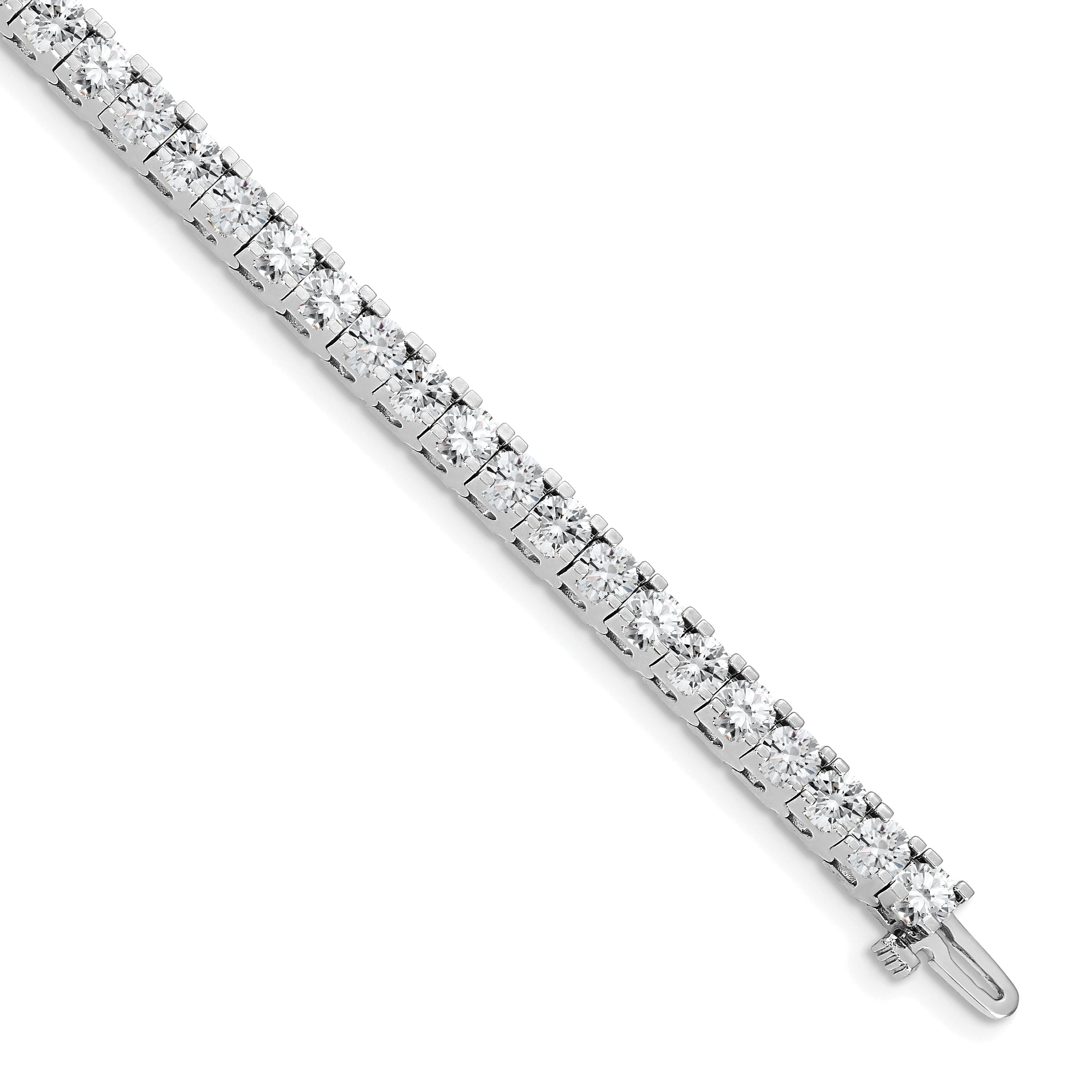 14K White Gold Complete 7.5 Carat Round A Diamond 4 Prong 7 Inch Tennis Bracelet