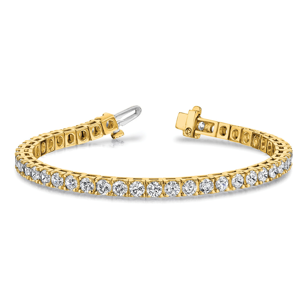 14K Yellow Gold Complete 17 Carat Round Aa Diamond 4 Prong 7 Inch Tennis Bracelet