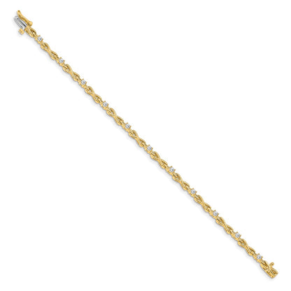 14K Yellow Gold Complete 1/2 Carat Round Aa Diamond 4 Prong X Design 7 Inch Tennis Bracelet