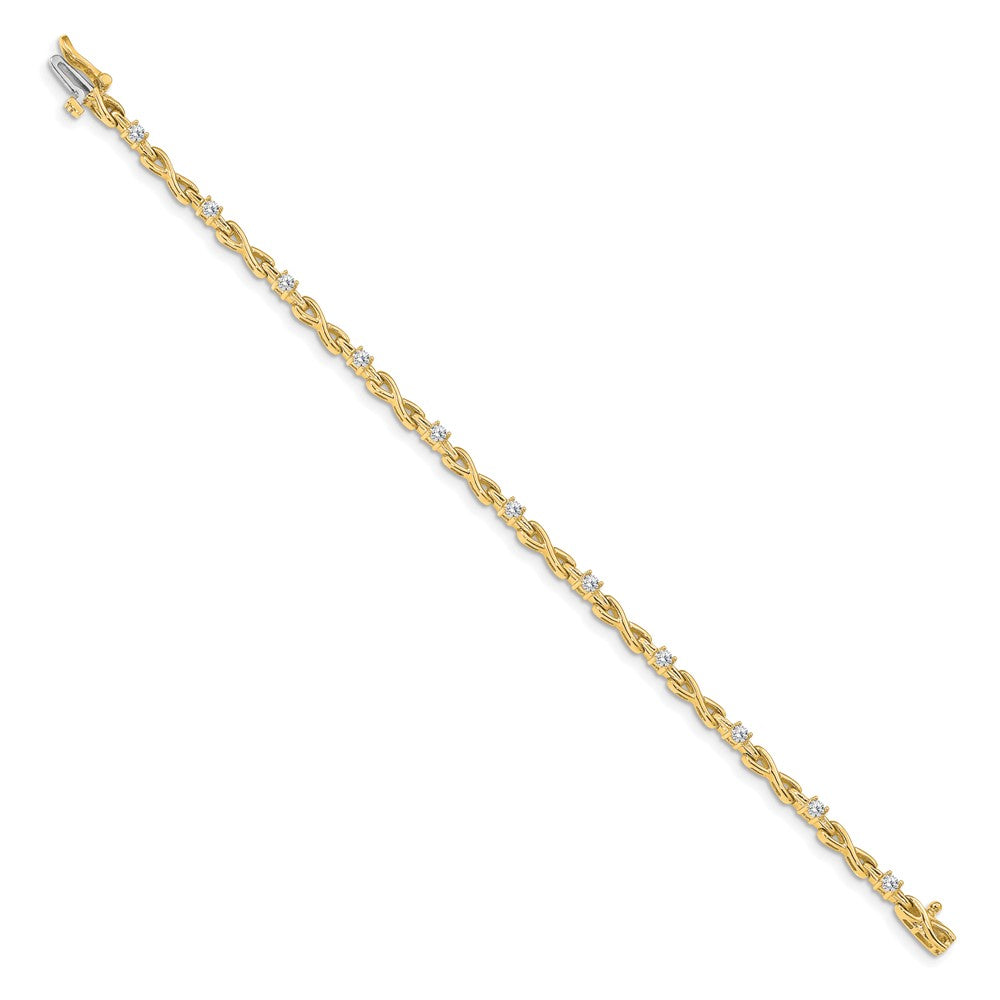 14K Yellow Gold Complete 1/2 Carat Round A Diamond 4 Prong X Design 7 Inch Tennis Bracelet