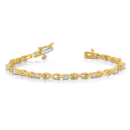 14K Yellow Gold Complete 1/2 Carat Round A Diamond 4 Prong X Design 7 Inch Tennis Bracelet