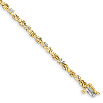 14K Yellow Gold Complete 1/2 Carat Round A Diamond 4 Prong X Design 7 Inch Tennis Bracelet