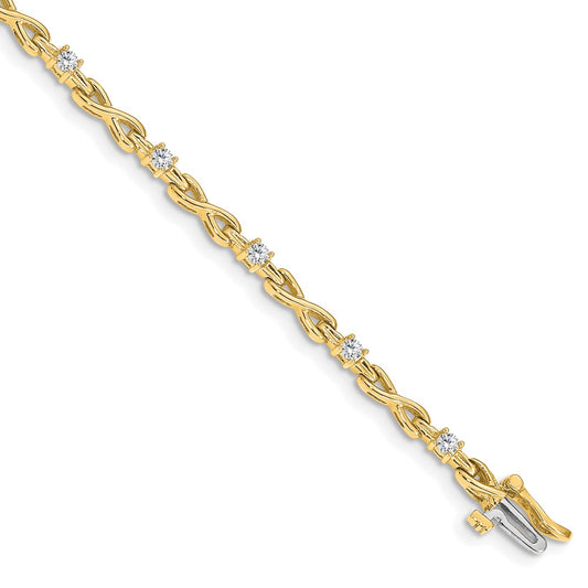 14K Yellow Gold Complete 1/2 Carat Round Aaa Diamond 4 Prong X Design 7 Inch Tennis Bracelet