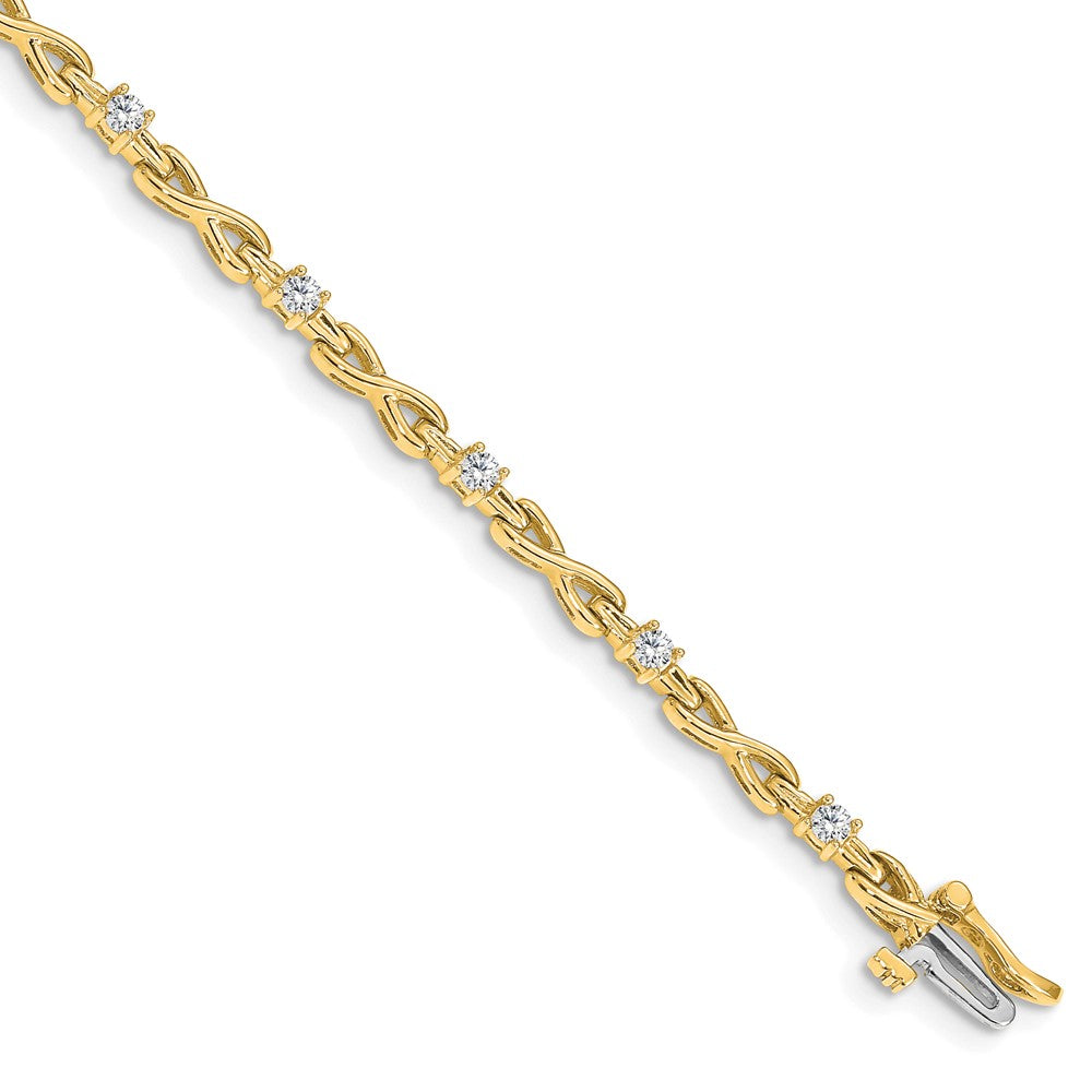 14K Yellow Gold Complete 1/2 Carat Round Vs Diamond 4 Prong X Design 7 Inch Tennis Bracelet