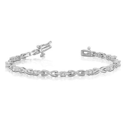 14K White Gold Complete 1/2 Carat Round A Diamond 4 Prong X Design 7 Inch Tennis Bracelet