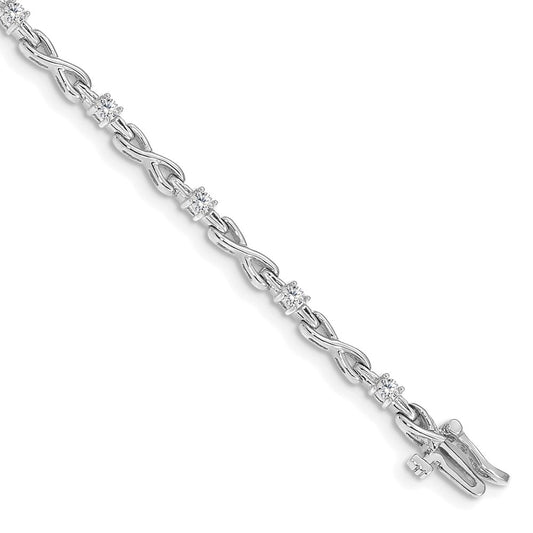 14K White Gold Complete 1/2 Carat Round Aa Diamond 4 Prong X Design 7 Inch Tennis Bracelet