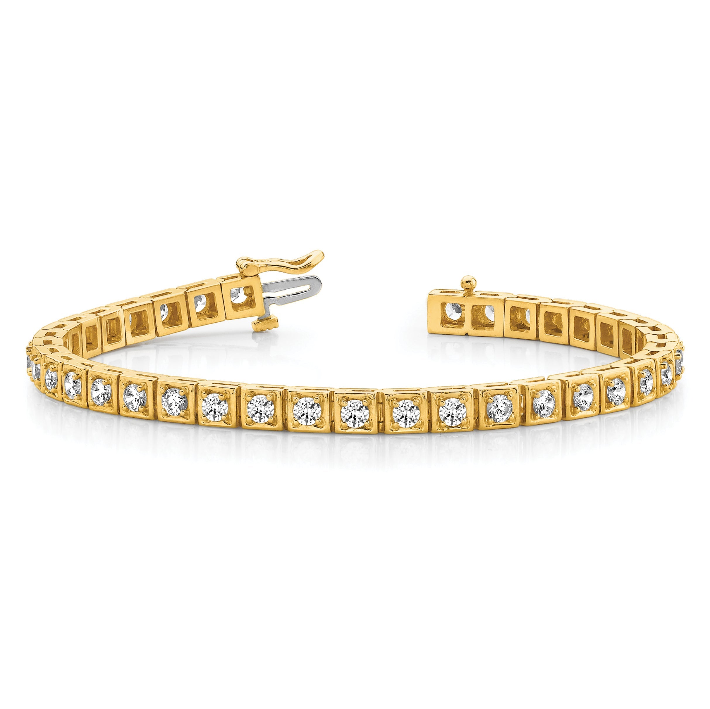 14K Yellow Gold Complete 3.75 Carat Round Aaa Diamond 4 Prong 7 Inch Tennis Bracelet