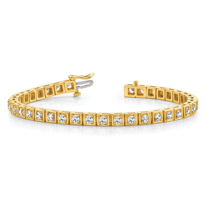 14K Yellow Gold Complete 3.75 Carat Round Aaa Diamond 4 Prong 7 Inch Tennis Bracelet