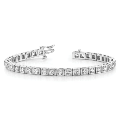 14K White Gold Complete 3.75 Carat Round A Diamond 4 Prong 7 Inch Tennis Bracelet