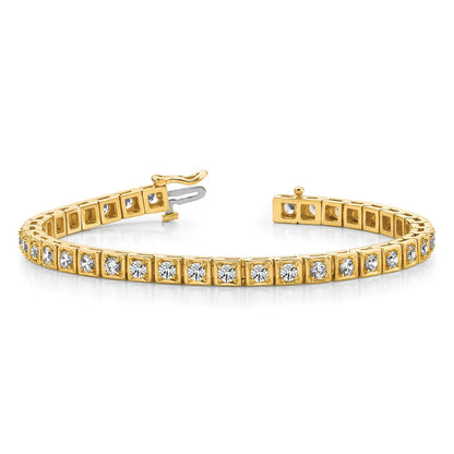 14K Yellow Gold Complete 5.1 Carat Round A Diamond 4 Prong 7 Inch Tennis Bracelet