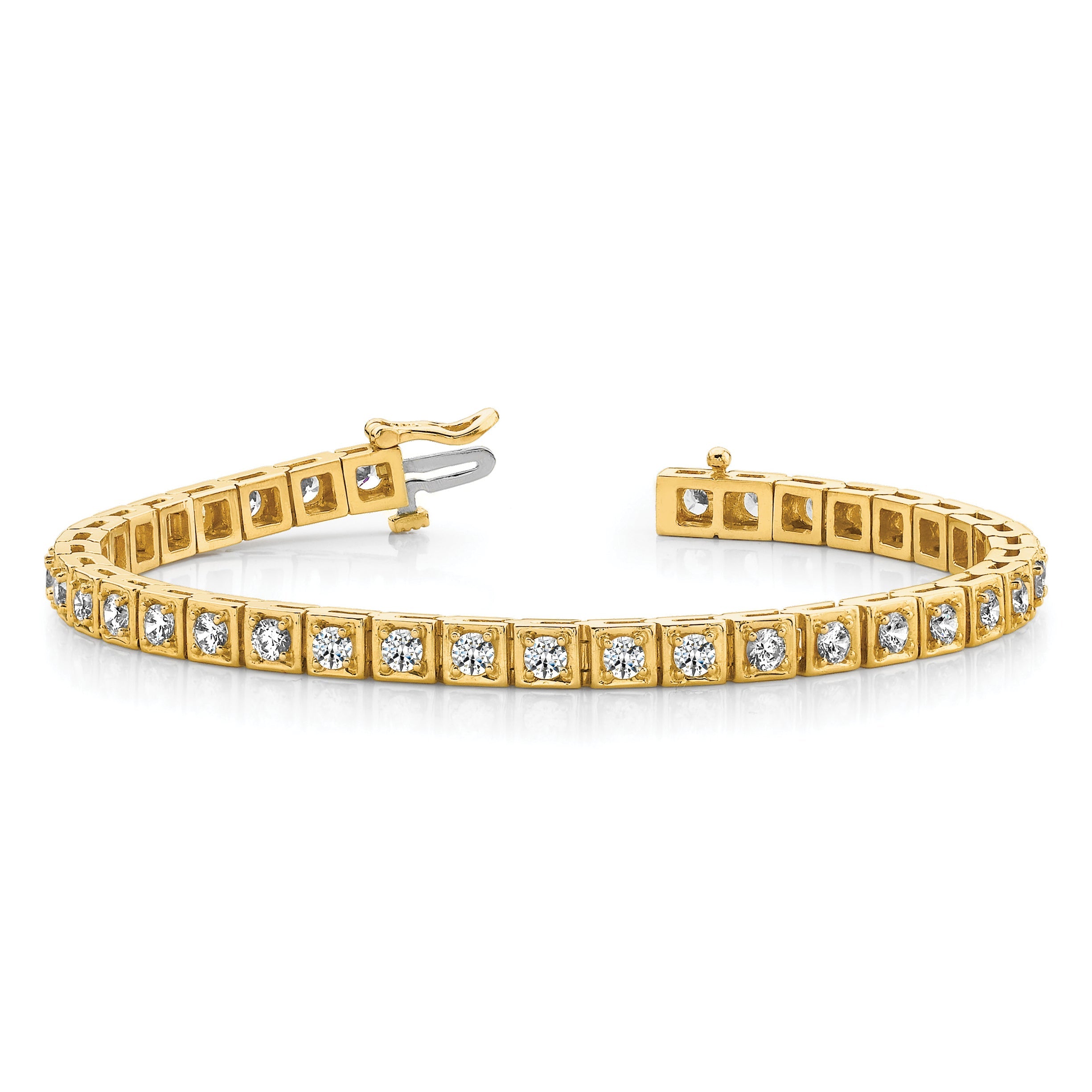 14K Yellow Gold Complete 5.1 Carat Round Aa Diamond 4 Prong 7 Inch Tennis Bracelet