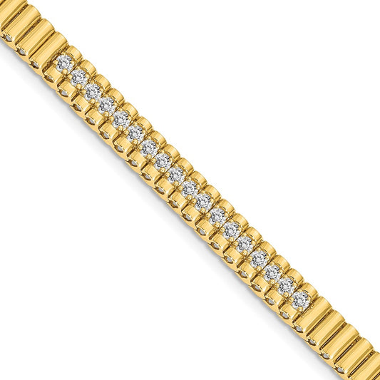 14K Yellow Gold Complete 0.93 Carat Round A Diamond 4 Prong 7 Inch Link Bracelet