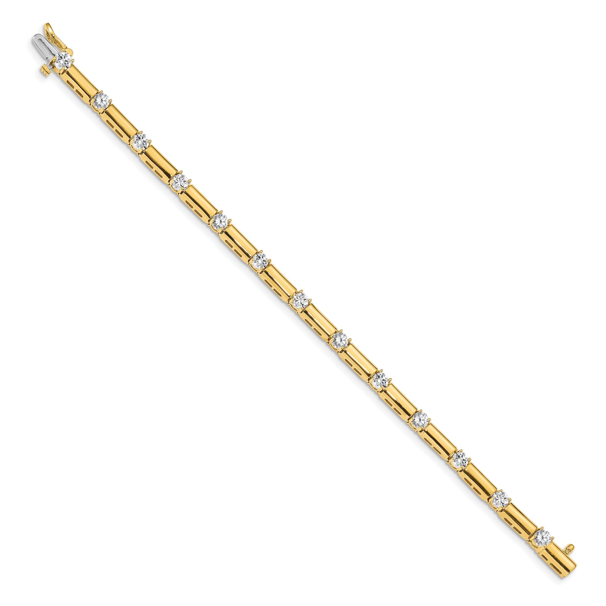 14K Yellow Gold Complete 2.8 Carat Round A Diamond Bar Link 7 Inch Tennis Bracelet