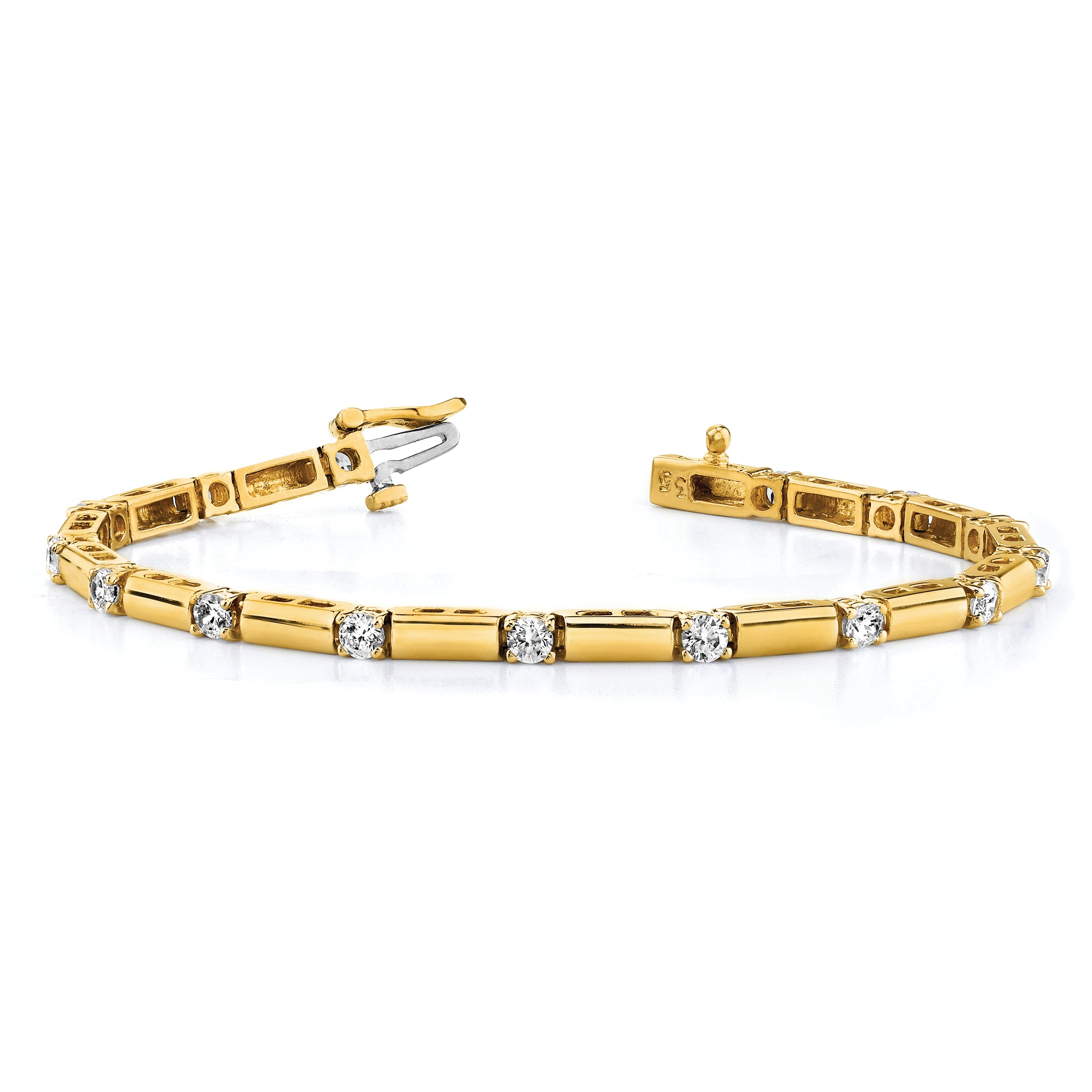 14K Yellow Gold Complete 2.8 Carat Round A Diamond Bar Link 7 Inch Tennis Bracelet