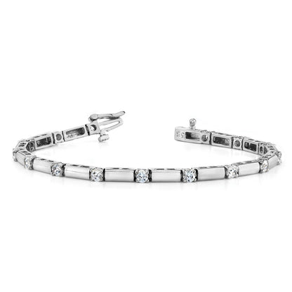 14K White Gold Complete 2.8 Carat Round A Diamond Bar Link 7 Inch Tennis Bracelet