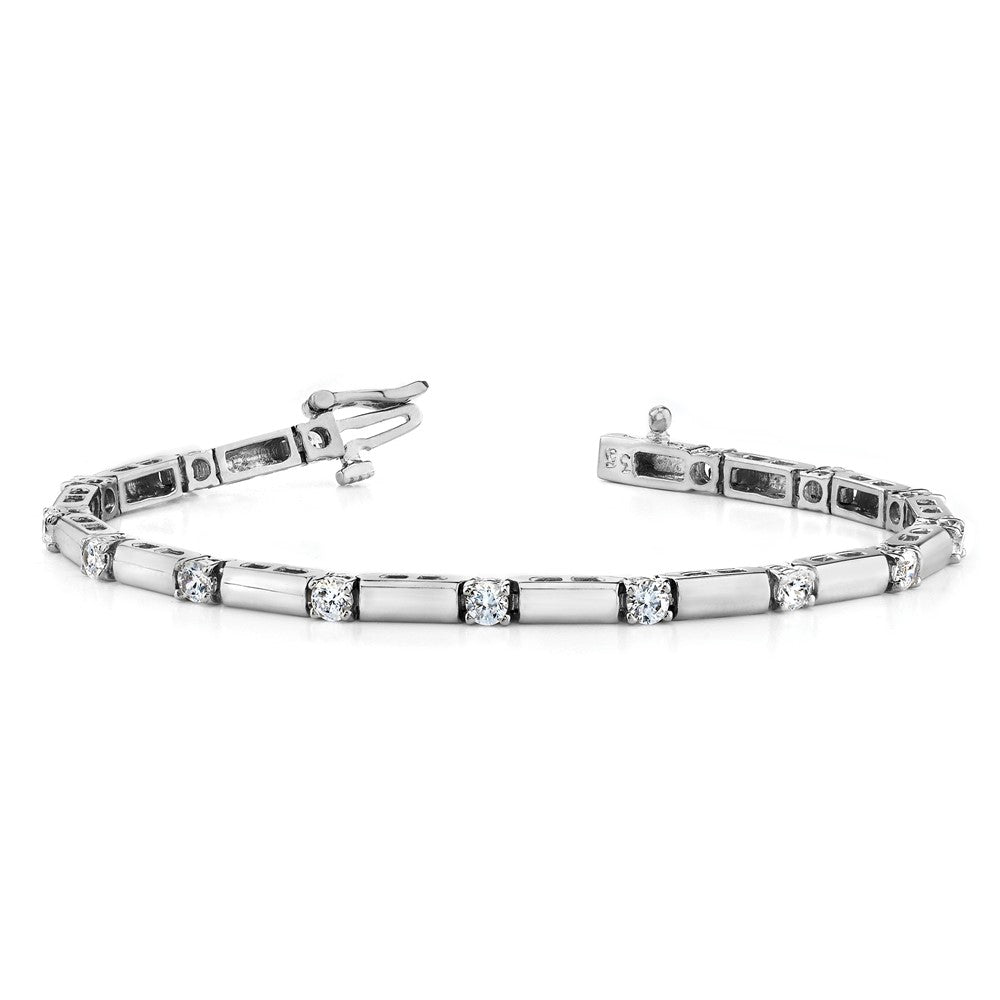 14K White Gold Complete 2.8 Carat Round Aaa Diamond Bar Link 7 Inch Tennis Bracelet