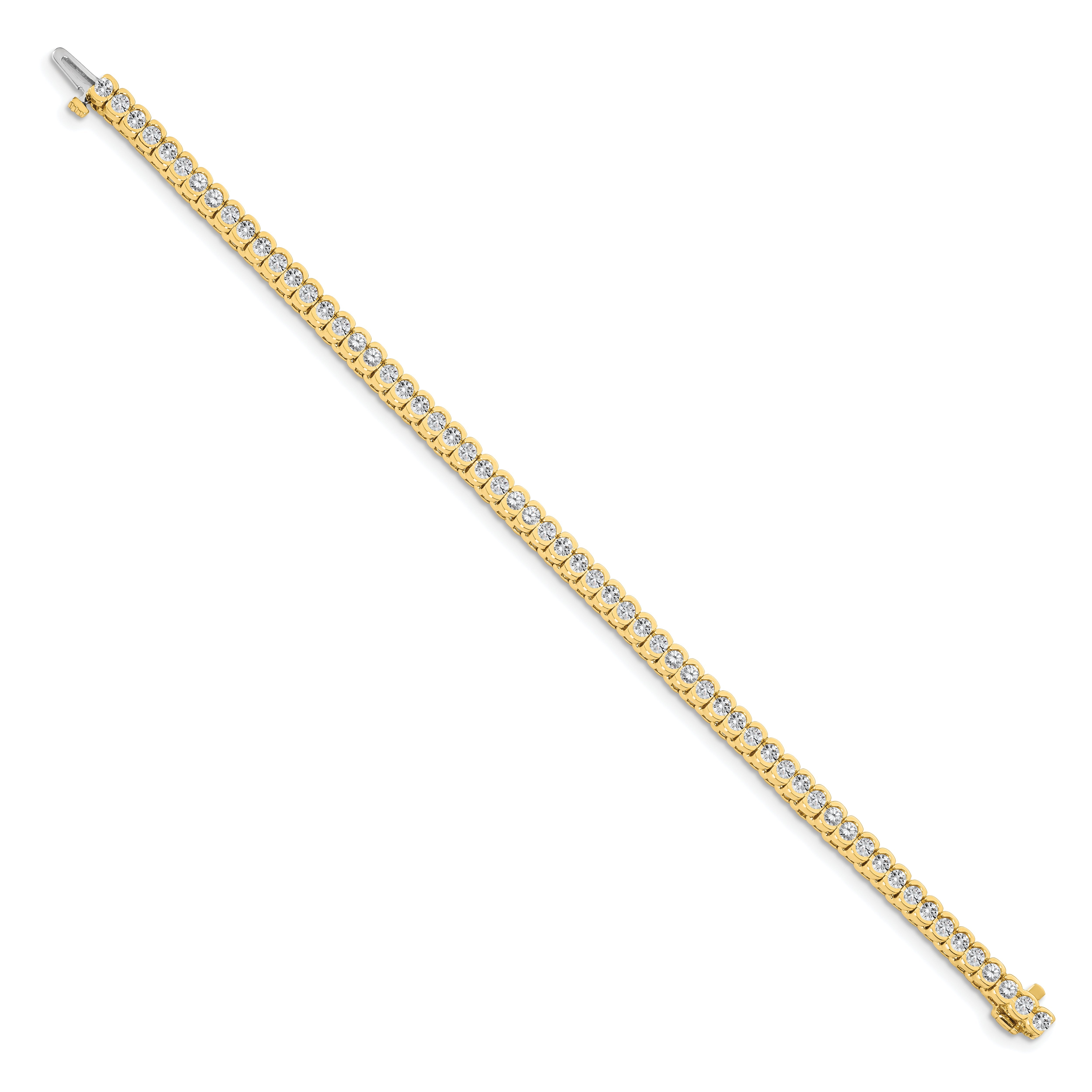 14K Yellow Gold Complete 3.5 Carat Round Aa Diamond Half Bezel 7 Inch Tennis Bracelet