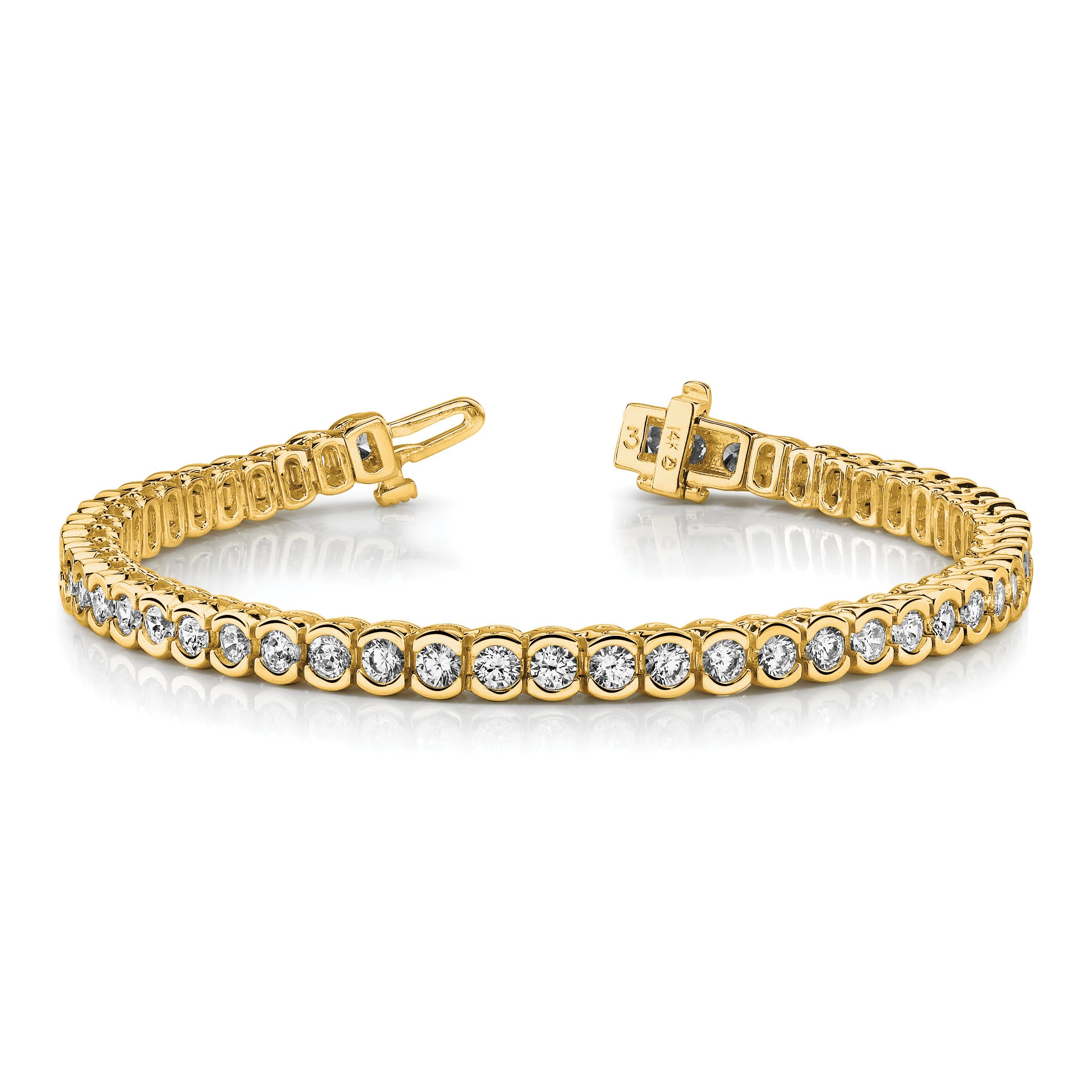 14K Yellow Gold Complete 3.5 Carat Round Aa Diamond Half Bezel 7 Inch Tennis Bracelet