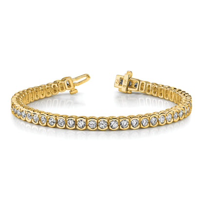 14K Yellow Gold Complete 3.5 Carat Round Aa Diamond Half Bezel 7 Inch Tennis Bracelet