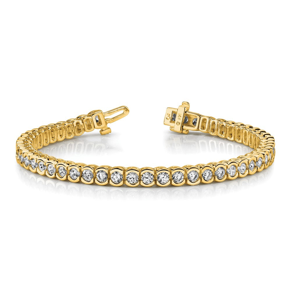 14K Yellow Gold Complete 3.5 Carat Round Vs Diamond Half Bezel 7 Inch Tennis Bracelet