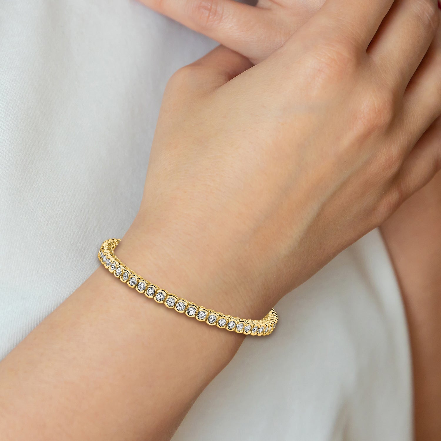 14K Yellow Gold Complete 3.5 Carat Round Aa Diamond Half Bezel 7 Inch Tennis Bracelet