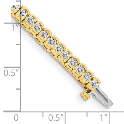 14K Yellow Gold Complete 3.5 Carat Round A Diamond Half Bezel 7 Inch Tennis Bracelet