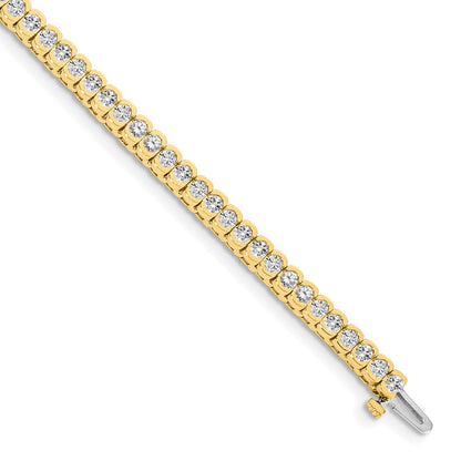 14K Yellow Gold Complete 3.5 Carat Round Aa Diamond Half Bezel 7 Inch Tennis Bracelet