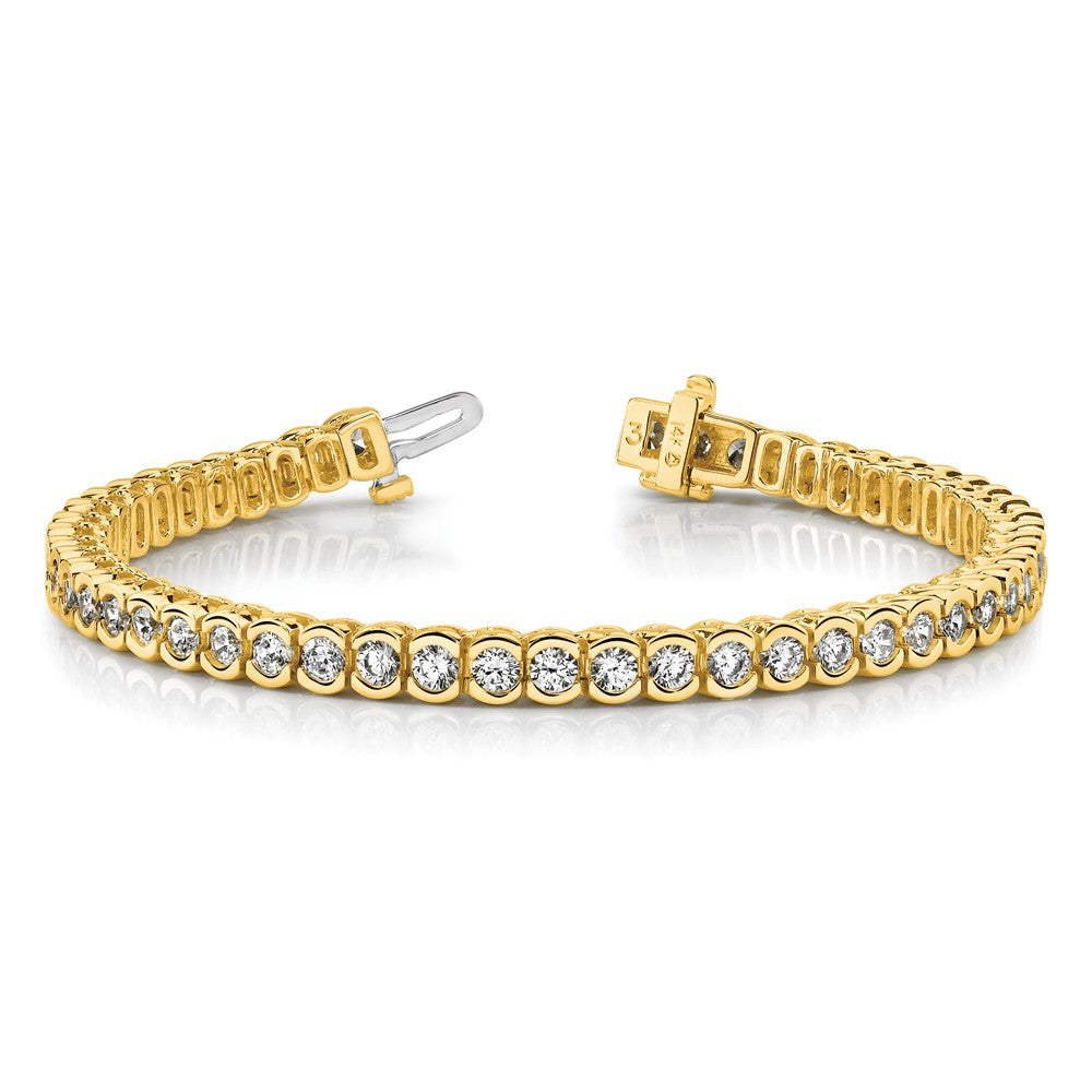 14K Yellow Gold Complete 5.5 Carat Round Vs Diamond Half Bezel 7 Inch Tennis Bracelet