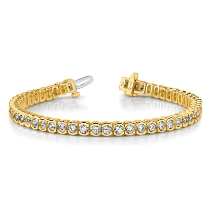 14K Yellow Gold Complete 5.5 Carat Round Aaa Diamond Half Bezel 7 Inch Tennis Bracelet