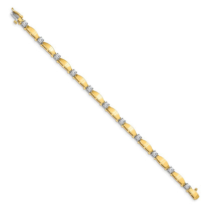 14K Two Tone Complete 1.13 Carat Round Aa Diamond Curved Bar Link 7 Inch Tennis Bracelet