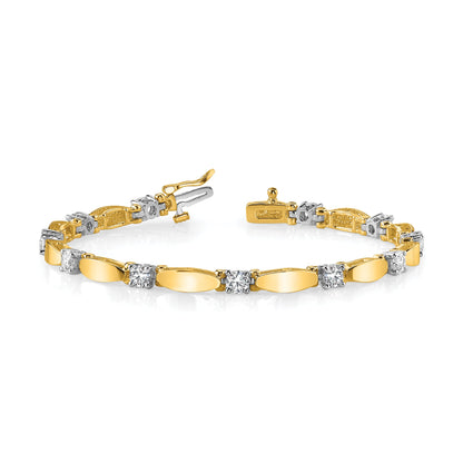 14K Two Tone Complete 1.13 Carat Round Aa Diamond Curved Bar Link 7 Inch Tennis Bracelet