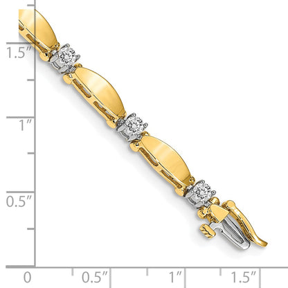 14K Two Tone Complete 1.13 Carat Round Aaa Diamond Curved Bar Link 7 Inch Tennis Bracelet