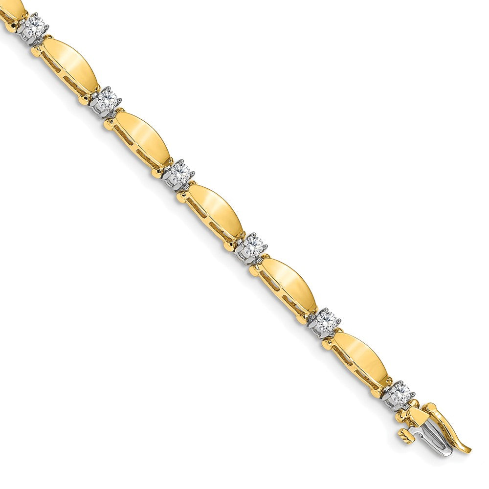 14K Two Tone Complete 1.13 Carat Round Aaa Diamond Curved Bar Link 7 Inch Tennis Bracelet