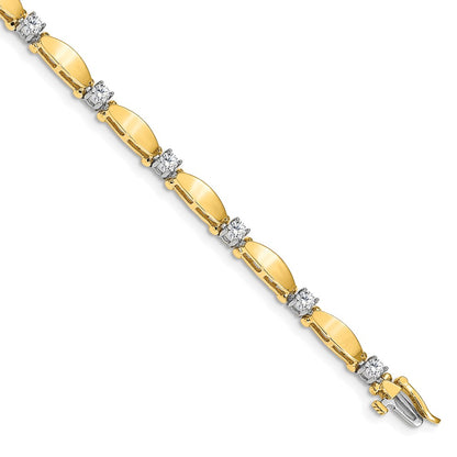 14K Two Tone Complete 1.13 Carat Round Aaa Diamond Curved Bar Link 7 Inch Tennis Bracelet