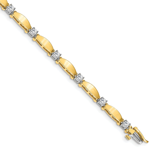 14K Two Tone Complete 1.13 Carat Round Aa Diamond Curved Bar Link 7 Inch Tennis Bracelet