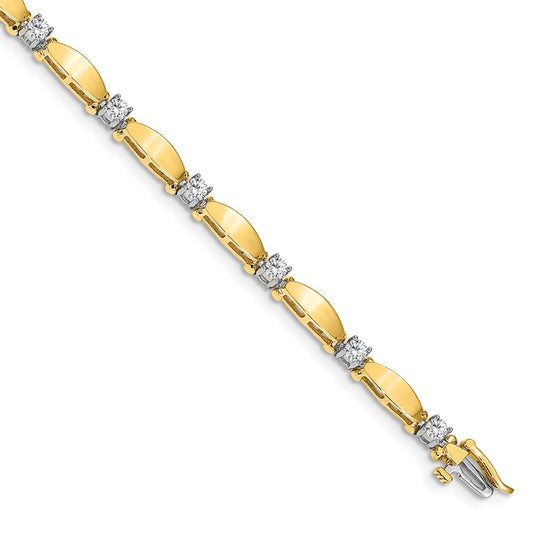 14K Two Tone Complete 1.13 Carat Round Aa Diamond Curved Bar Link 7 Inch Tennis Bracelet