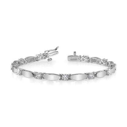 14K White Gold Complete 1.13 Carat Round Aaa Diamond Curved Bar Link 7 Inch Tennis Bracelet