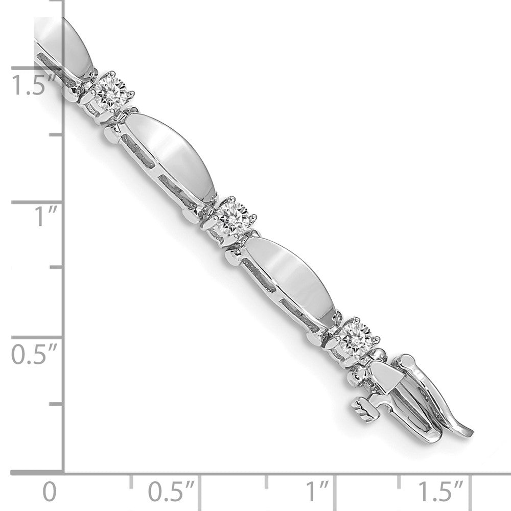 14K White Gold Complete 1.13 Carat Round A Diamond Curved Bar Link 7 Inch Tennis Bracelet