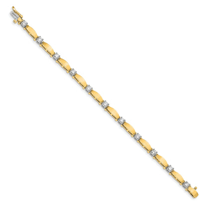14K Two Tone Complete 1.87 Carat Round Vs Diamond Curved Bar Link 7 Inch Tennis Bracelet