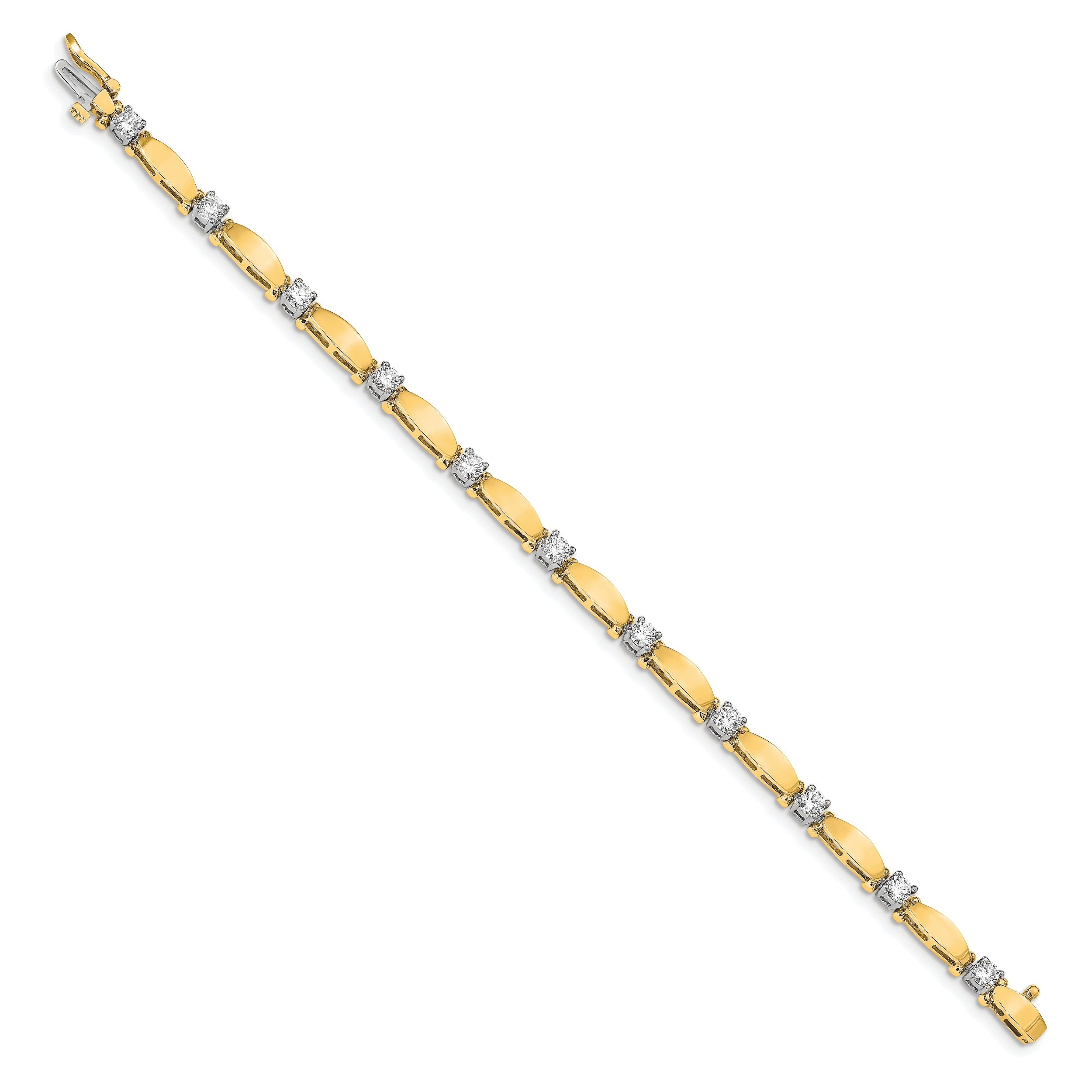 14K Two Tone Complete 1.87 Carat Round A Diamond Curved Bar Link 7 Inch Tennis Bracelet