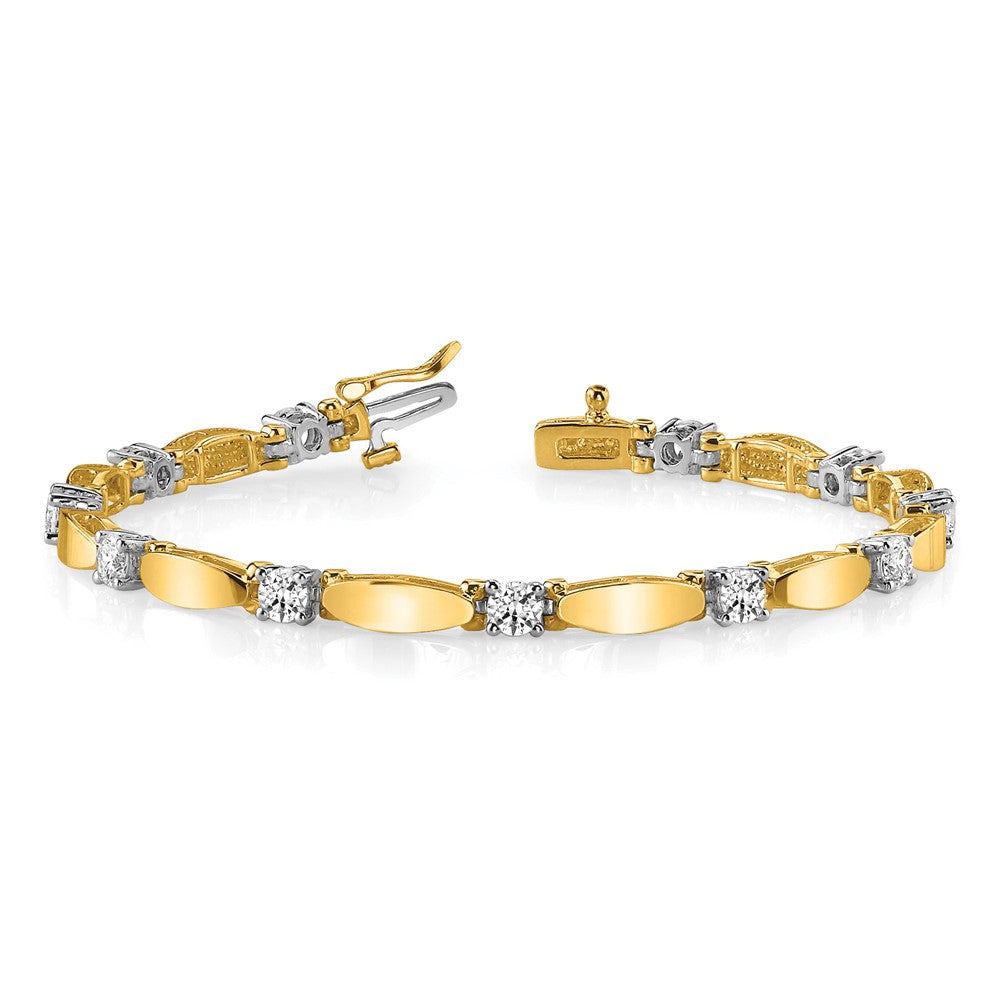 14K Two Tone Complete 1.87 Carat Round Aaa Diamond Curved Bar Link 7 Inch Tennis Bracelet