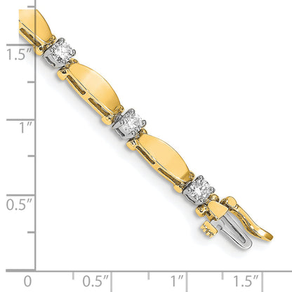 14K Two Tone Complete 1.87 Carat Round A Diamond Curved Bar Link 7 Inch Tennis Bracelet