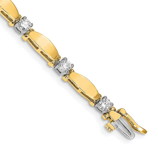 14K Two Tone Complete 1.87 Carat Round Aaa Diamond Curved Bar Link 7 Inch Tennis Bracelet