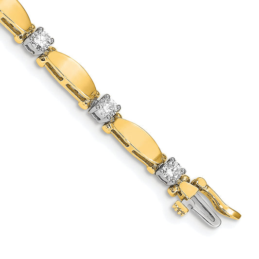 14K Two Tone Complete 1.87 Carat Round Vs Diamond Curved Bar Link 7 Inch Tennis Bracelet