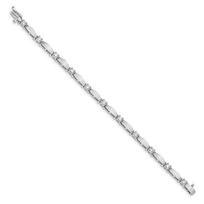 14K White Gold Complete 1.87 Carat Round A Diamond Curved Bar Link 7 Inch Tennis Bracelet
