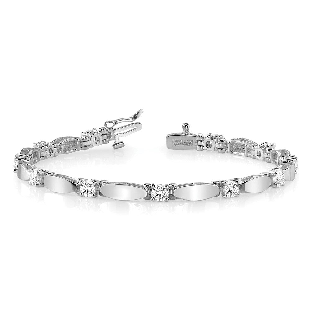 14K White Gold Complete 1.87 Carat Round Vs Diamond Curved Bar Link 7 Inch Tennis Bracelet