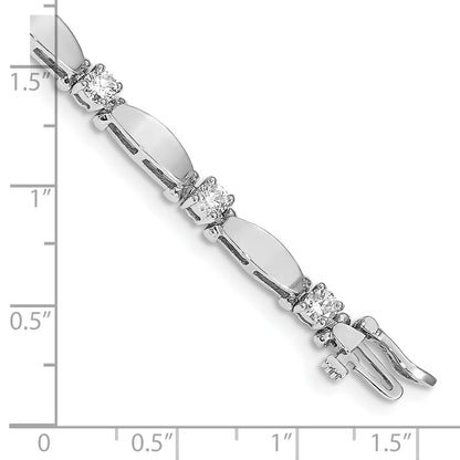 14K White Gold Complete 1.87 Carat Round A Diamond Curved Bar Link 7 Inch Tennis Bracelet