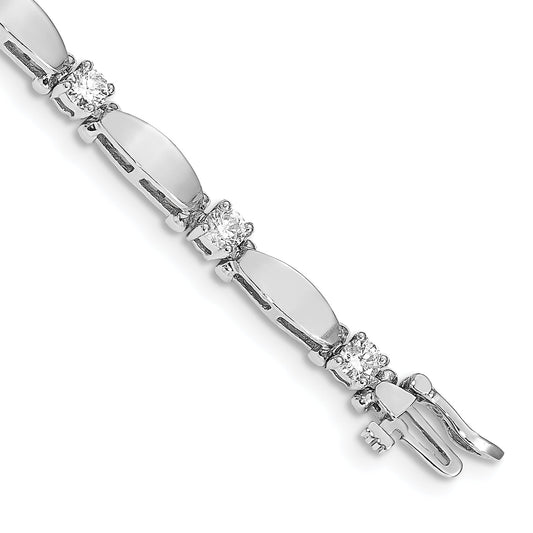 14K White Gold Complete 1.87 Carat Round A Diamond Curved Bar Link 7 Inch Tennis Bracelet