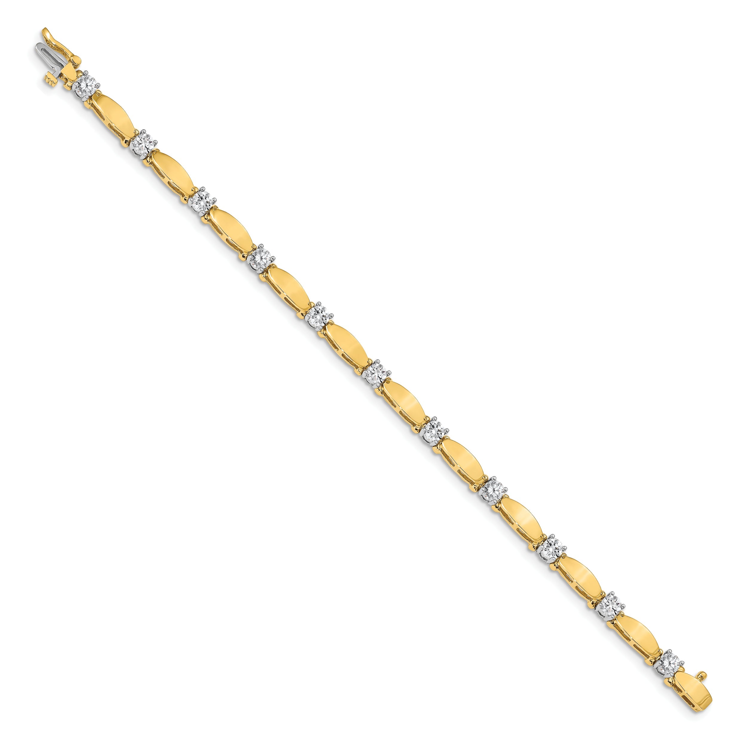14K Two Tone Complete 2.75 Carat Round Aa Diamond Curved Bar Link 7 Inch Tennis Bracelet